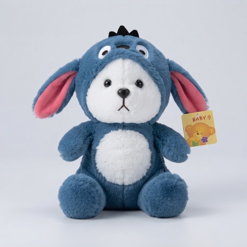 Blue Puppy Plush Stuffed Animal with Stitch Character Hood Blue and White Toy